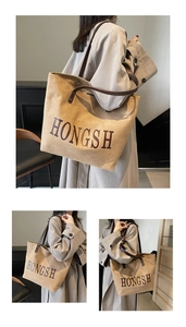 Detailed views of a khaki canvas tote bag with leather handles shown from multiple angles