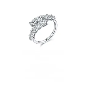Macro detail of S925 sterling silver stamp and sparkling gradient moissanite ring