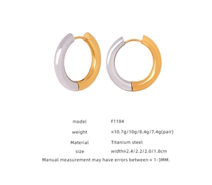 Detailed size and weight chart for two-tone gold and silver titanium steel hoop earrings
