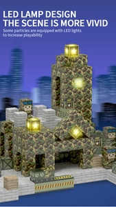 Detailed view of LED light blocks with star pattern and camouflage military mini figures