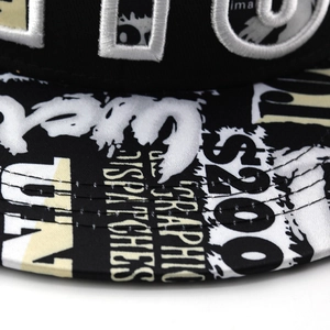 Streetwear flat brim baseball cap with NYC embroidery and graffiti print on brim