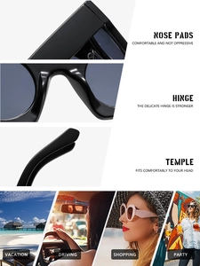 Detail view of square sunglasses with comfortable nose pads and durable metal hinges