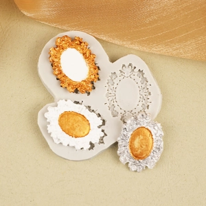Retro European Relief Photo Frame Silicone Mold Baroque Oval Border DIY Fondant Cake Decorating Resin Clay Craft