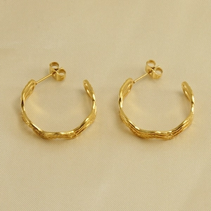 Chic 18k gold plated stainless steel hoop earrings with wavy geometric design for women