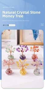Collection of six mini crystal money trees with copper wire and glass vases