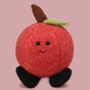 Cute fruit plush pillow with minimalist face made of soft textured fleece fabric