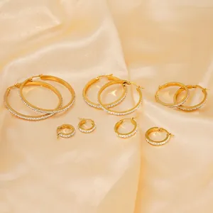 Elegant Round Hoop Earrings Stainless Steel With Gold Plating Sparkling Rhinestone Fashion Jewelry For Women Trendy