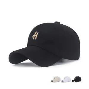 Embroidered Letter H Baseball Cap Cotton Polyester Blend Adjustable Metal Buckle Sun Protection Outdoor Casual Hat