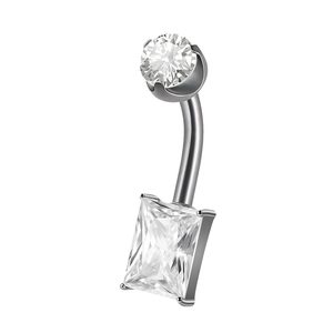G23 titanium navel ring with heart-shaped zircon and curved bar for body piercing