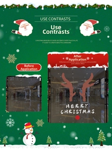 Detail of Christmas reindeer antler window stickers with Merry Christmas text layout