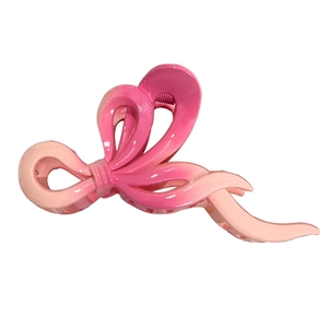 Gradient pink butterfly hair claw clip with large bow design for elegant women's hairstyling