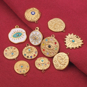 Golden Evil Eye charms with enamel and rhinestones for DIY jewelry making sets