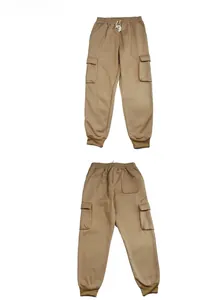 Vue détaillée avant et arrière du jogging cargo kaki avec cordon et poches latérales