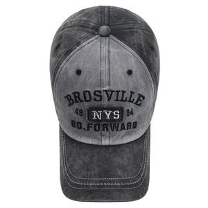 Washed dark grey baseball cap with Brosville embroidery and vintage distressed finish