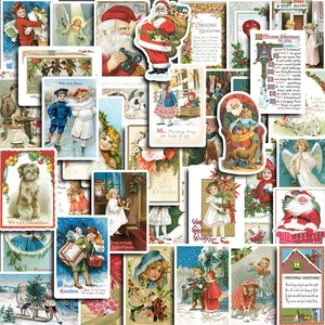 Vintage Christmas Sticker Card Set Retro Santa Claus Angel Patterns For DIY Handbook Decorative Scrapbooking Holiday Gift Decor