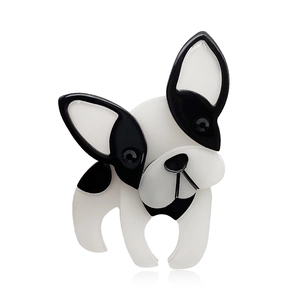 Handmade black and white acrylic French Bulldog brooch for clothing and bags