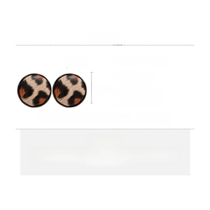 Detailed view of leopard print leather earrings with 2.4cm x 2.2cm size measurement