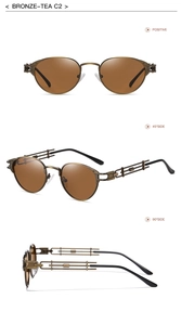Steampunk round metal sunglasses in bronze and tea lens from three different angles