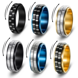 Titanium Steel Spinner Ring For Stress Relief Rotatable Geometric Grid Design Band Ring Fashion Unisex Jewelry Gift