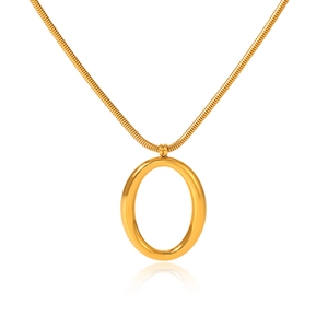 Elegant gold stainless steel snake chain necklace with a minimalist hollow oval pendant