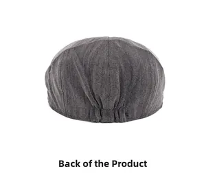 Detail of herringbone newsboy cap back showing elastic band for adjustable fitting