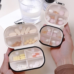 Portable 4-compartment travel pill box with moisture-proof seal for medication storage