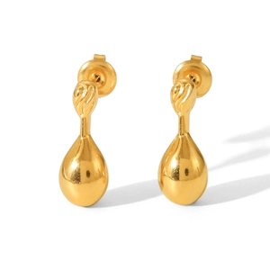 Polished 18k gold plated stainless steel teardrop earrings with textured swirl details