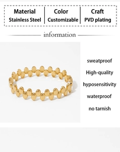 Detail showing waterproof PVD plated stainless steel gold chain ring with technical specs
