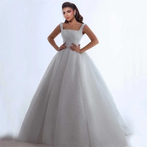 Wedding Dress Spaghetti Straps Square Neck Lace Artificial Pearl Beaded Backless Sexy Bridal Gown Party Elegant Maxi Dress For Women