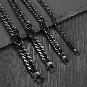 Black stainless steel Cuban link bracelets in four widths with lobster clasp on stone