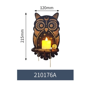 Bohemian owl wooden wall shelf for candles and jewelry with gold patterns