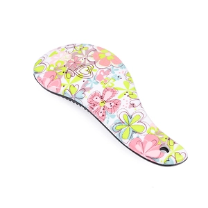 Floral print detangling hairbrush with heart patterns and soft air cushion bristles