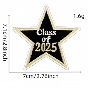 Star-shaped Class of 2025 graduation patch with black and gold embroidery detail