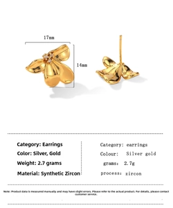 Detailed size and weight specs for gold flower earrings with zircon inlays