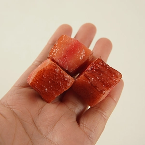 Realistic beef cube food model keychain with translucent red resin texture and detail