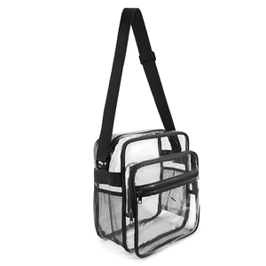 Grand sac bandoulière transparent en PVC avec sangle noire pour contrôle de sécurité
