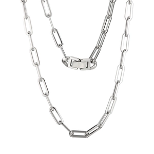 Minimalist Stainless Steel Paperclip Chain Necklace Rectangular Link Plain Sweater Chain Unisex Punk Jewelry Accessory