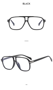Detail view of black double-bridge pilot sunglasses showing front and side profile