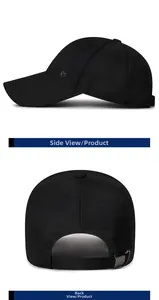 Detail view of cotton baseball cap with metal side emblem and adjustable buckle strap
