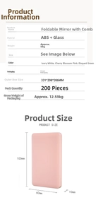 Detailed size specifications of folding mirror with comb in 100x60mm compact size