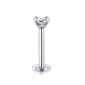 Surgical steel flat back piercing jewelry with a clear zircon stone in a 4-prong setting