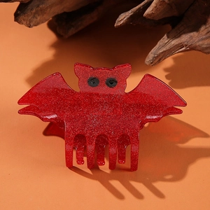 Pince à cheveux chauve-souris rouge scintillante pour Halloween et styles gothiques