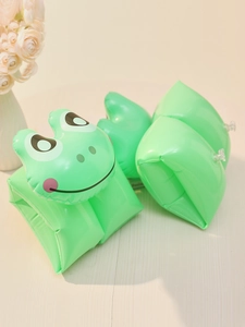 Cartoon frog inflatable swim arm bands for kids in green soft high-elastic PVC material