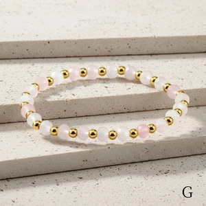 Detail of 4mm faceted amazonite and gold plated copper beads on a beaded bracelet