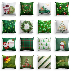 Christmas Cushion Cover Pillowcase Peach Skin Velvet Polyester Digital Print Festive Holiday Home Decor Santa Snowman Tree