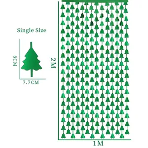 Green Christmas tree foil fringe curtain for party wall decoration, 2m high by 1m wide