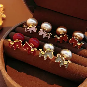 18K gold-plated horse earrings with pearls in luxury velvet display box set
