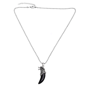 Vintage wolfstand hanger ketting met zilveren kralenketting en gotische drakenkop