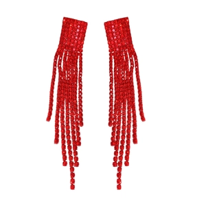 Elegant red crystal arrow jellyfish earrings with long sparkling tassel drops