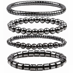 Hematite Magnetic Beaded Bracelet For Men Natural Black Stone Elastic Healing Jewelry Faceted Round Cylindrical Beads